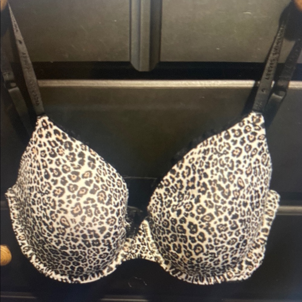 Black and White Leopard Print Push-Up Bra with Underwire